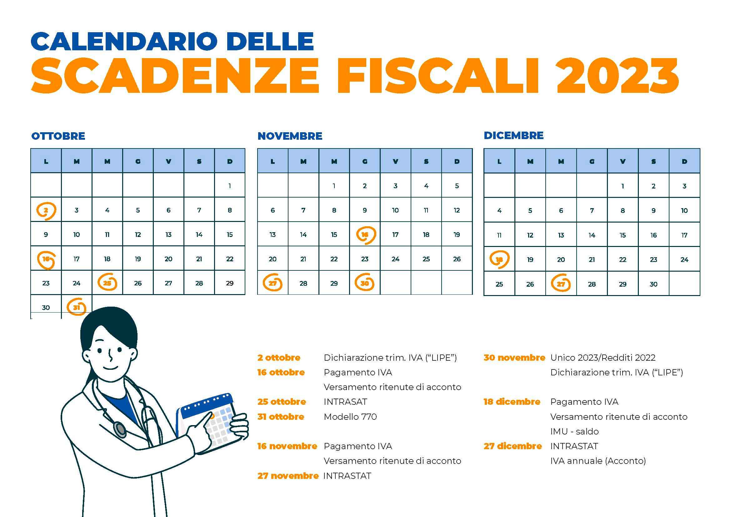 Calendario fiscale: le scadenze ottobre-dicembre 2023